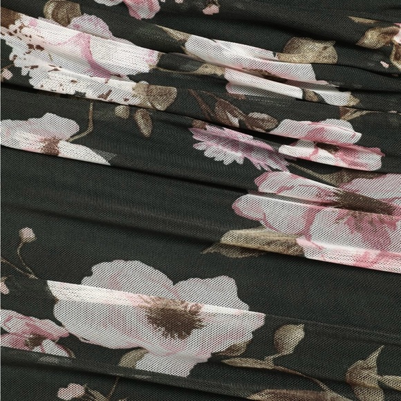 olive green Floral Mesh Ruched Bodycon Midi Dress - Picture 6 of 8